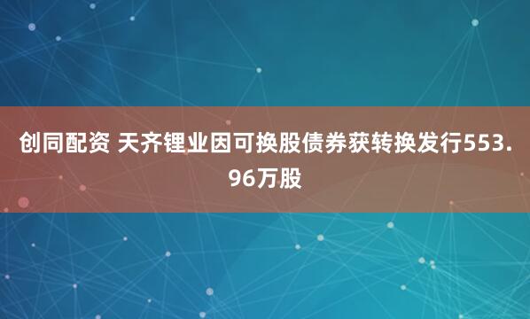 创同配资 天齐锂业因可换股债券获转换发行553.96万股